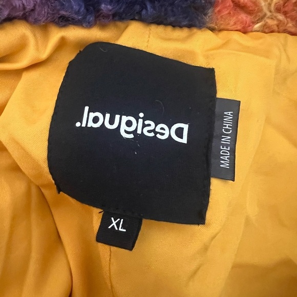 Desigual colorful sherpa fleece teddy bomber by C. Lacroix “Colette” jacket XL - Picture 11 of 16